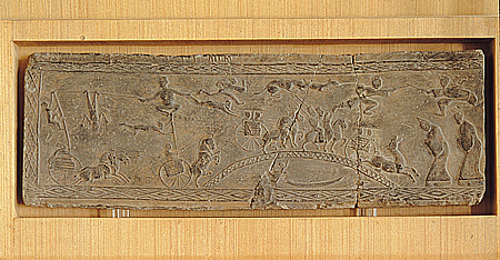 Pictorial brick with high wire chariots
