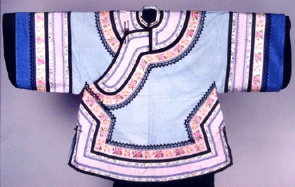 Woman's upper garment of sky blue gauze and elaborate borders