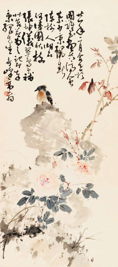 Bird, Flowers and Rock