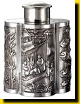 Silver Tea Caddy with Prunus, Bamboo, Dragon and Figurative Motif