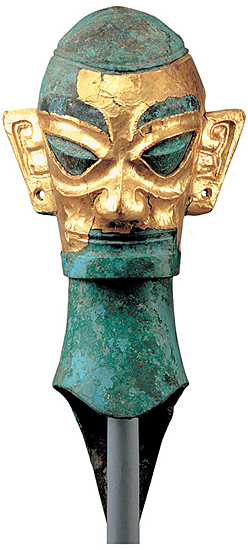 Bronze head with gold mask