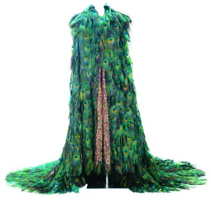 Costume with peacock feathers worn by Roman Tam