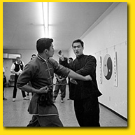Bruce Lee and Taky Kimura practising as opponents at Jun Fan Gung Fu Institute, University Way, Seattle