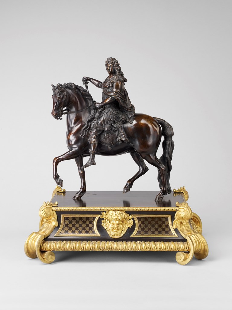 © RMN - Grand Palais (Musée du Louvre) / Thierry Ollivier/ Equestrian Statue of Louis XIV as a Roman Emperor / François Girardon/ Statue: bronze; base: ebony with copper and brass marquetry, gilded bronze/ Early 18th century/ Department of Decorative Arts, Louvre Museum (OA10567)